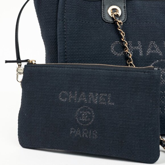 Chanel Small Deauville Black Canvas Logo Shopping Bag - Picture 11 of 16